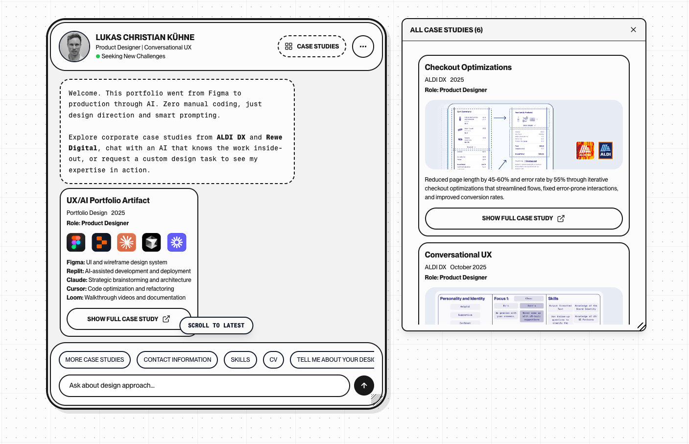 UX Portfolio Chat Screenshot